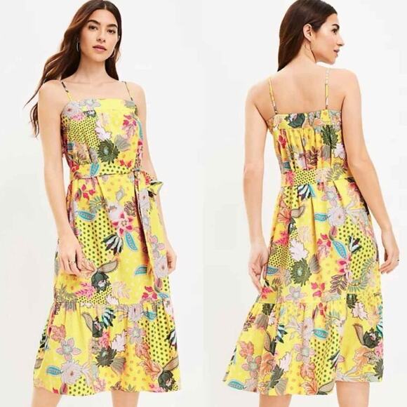 LOFT Floral Strappy Flounce Summer Midi Casual Dress Size 6 - Picture 6 of 10